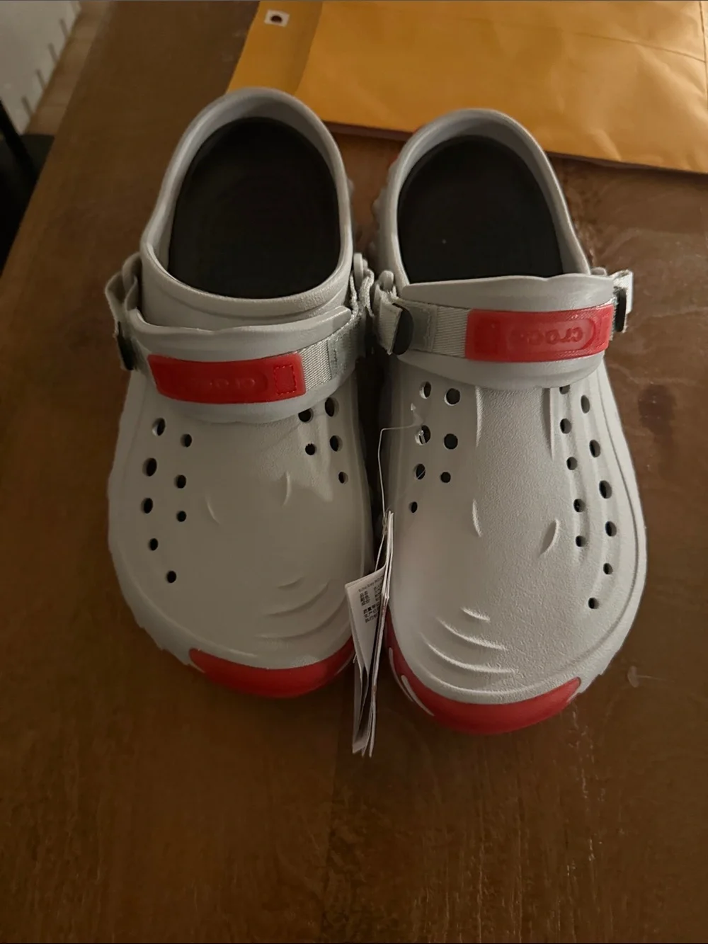 Lightweight Grey and Red Crocs